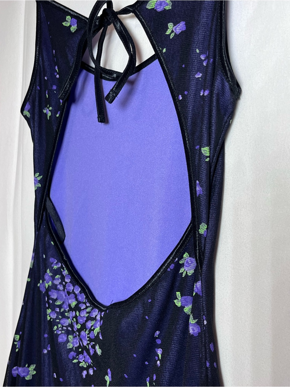 Vntg Currants Purple Floral Satin Lined Slip Dress S Backless Y2K Edgy Fairycore - Picture 7 of 10